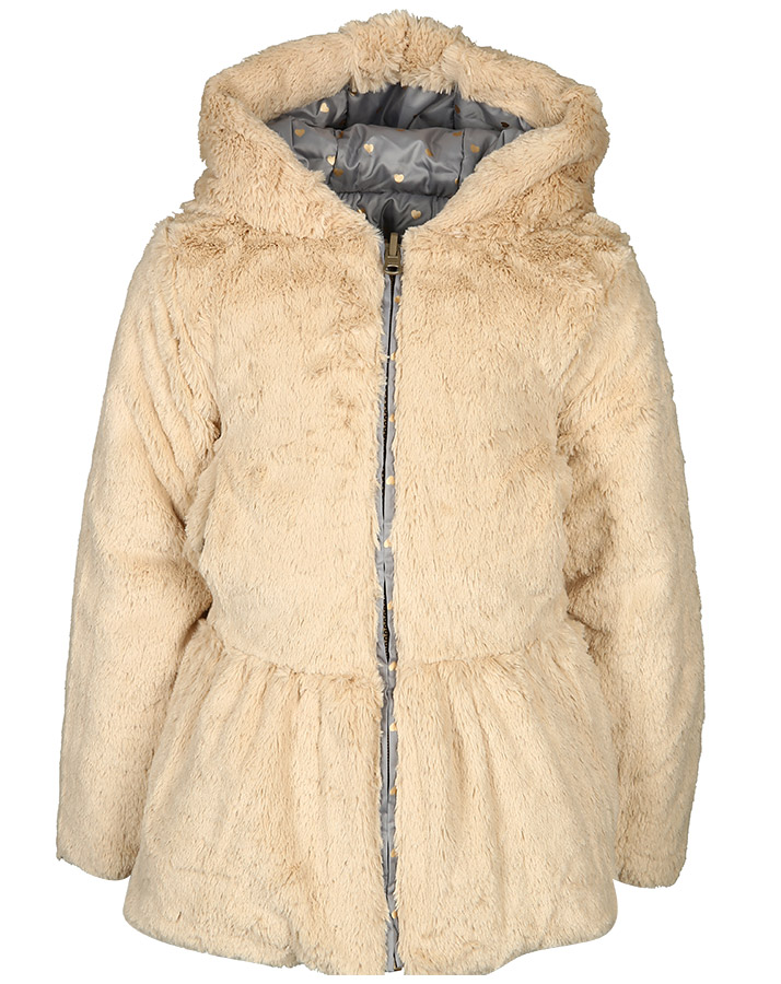 Wende-Jacke LOVE mit Plüsch in grau/beige