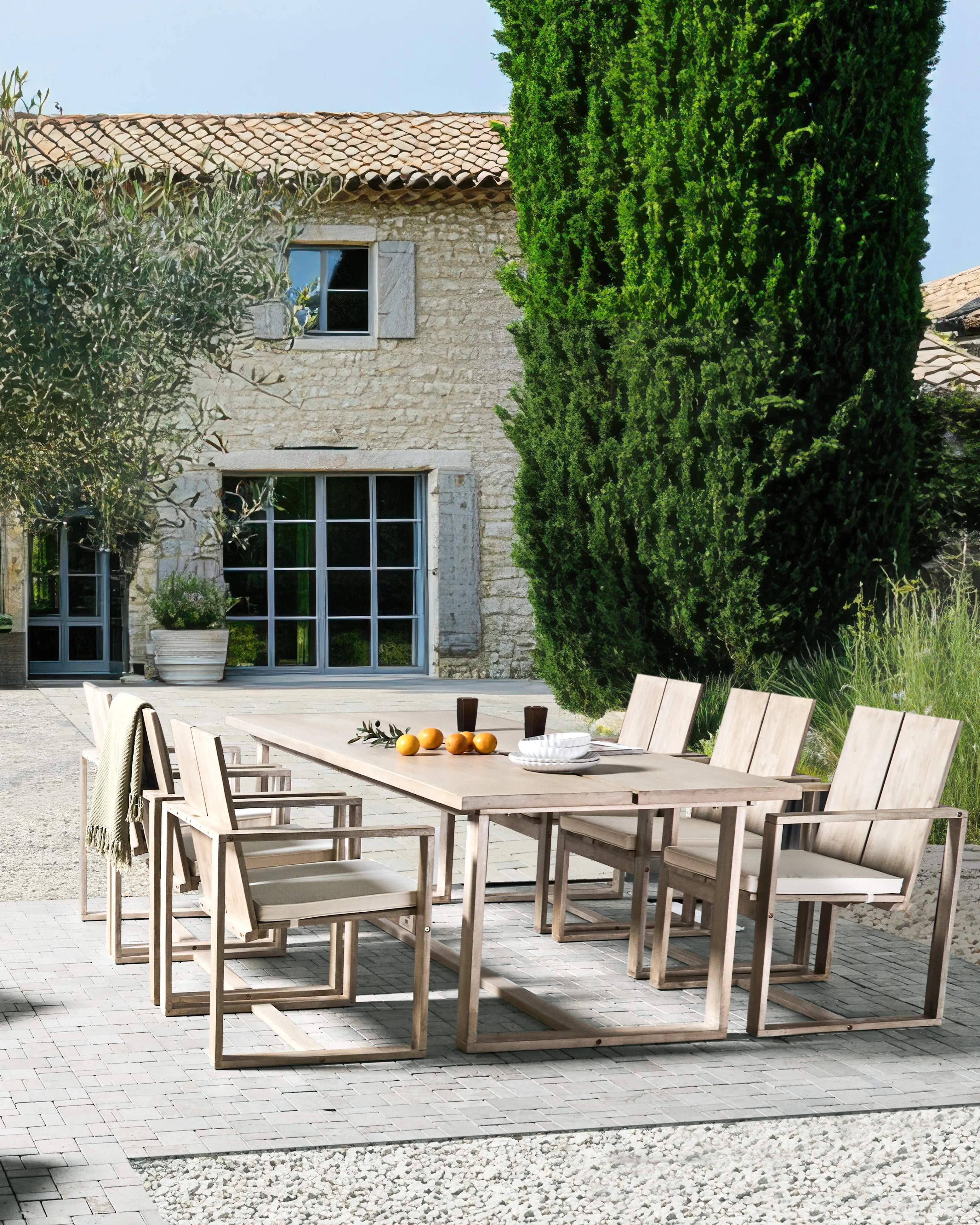 Set van 6 stoelen met zitkussen AZZANELLO Acaciahout Gebroken wit