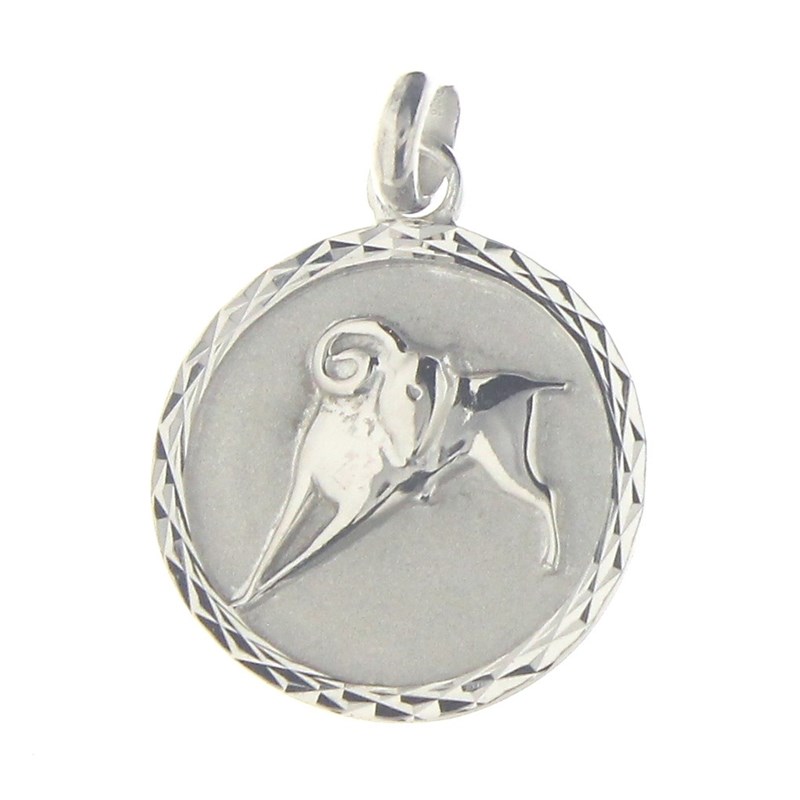 Pendentif médaille astrologique zodiaque Bélier en argent + chaine