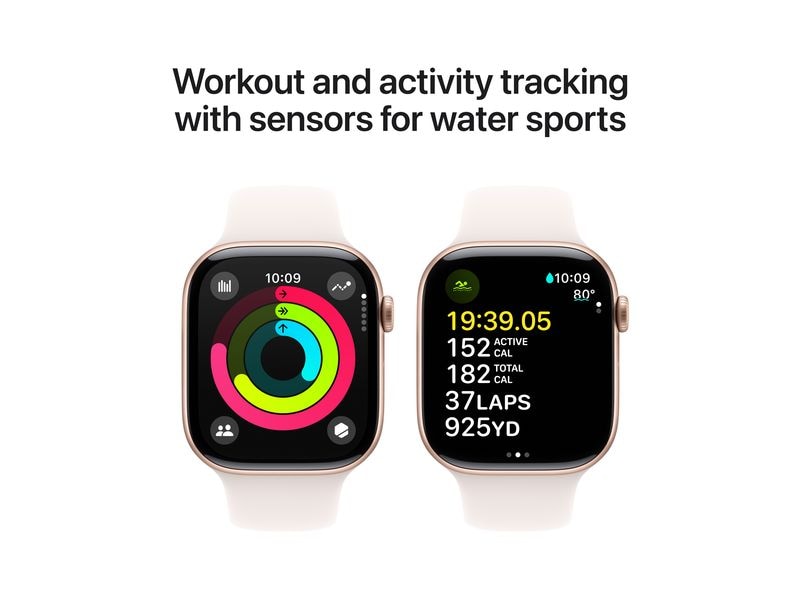 Apple Watch Series 10 46 mm Alu Rose Gold Sport Weiss M/L Eine glatte Zehn