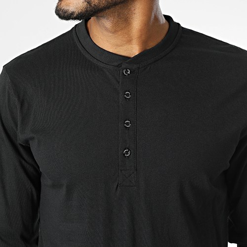 Tee Shirt A Manches Longues Basic Henley TB276 Noir