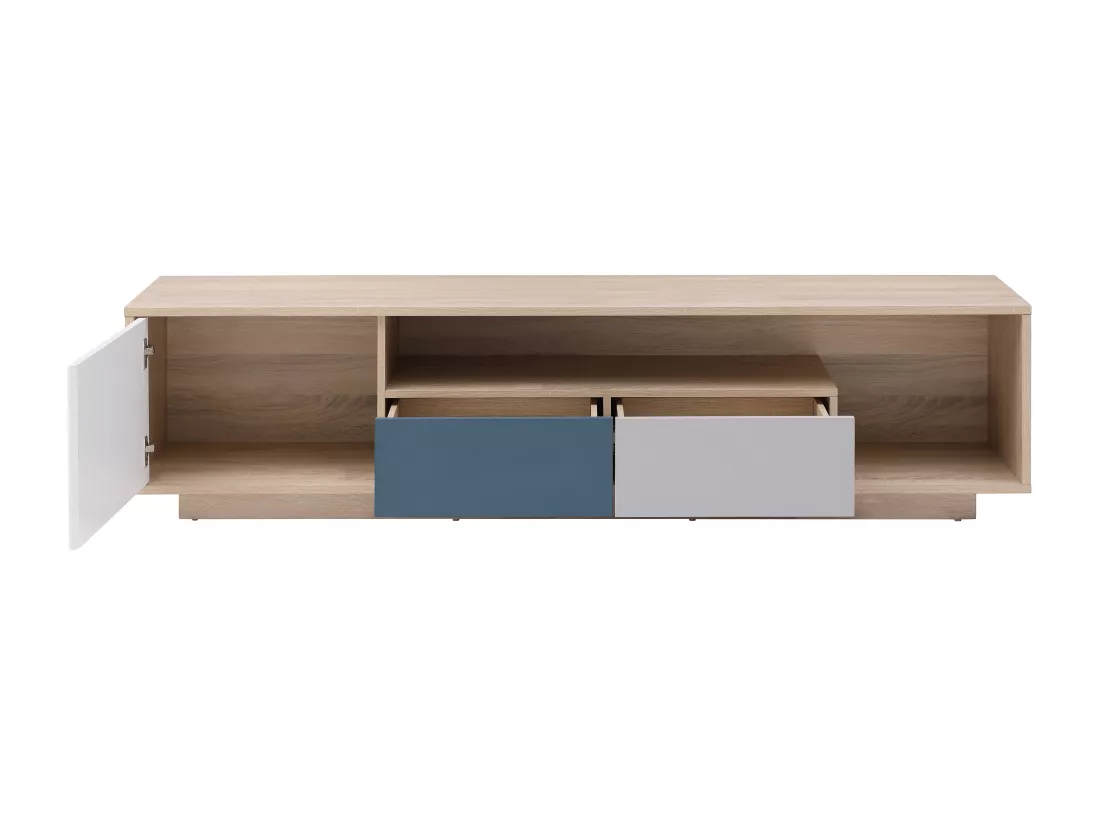 Meuble TV avec 1 porte, 2 tiroirs et 1 niche - Multicolore - FILUTIA