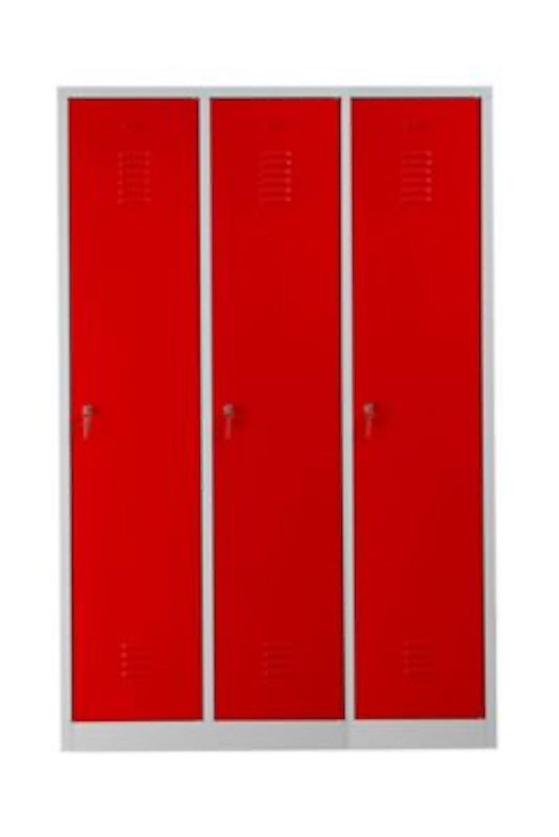 PROREGAL Garderobekast Camel 3 Compartimenten HxBxD 180 x 119 x 50 cm Cilinderslot Grijs-Rood