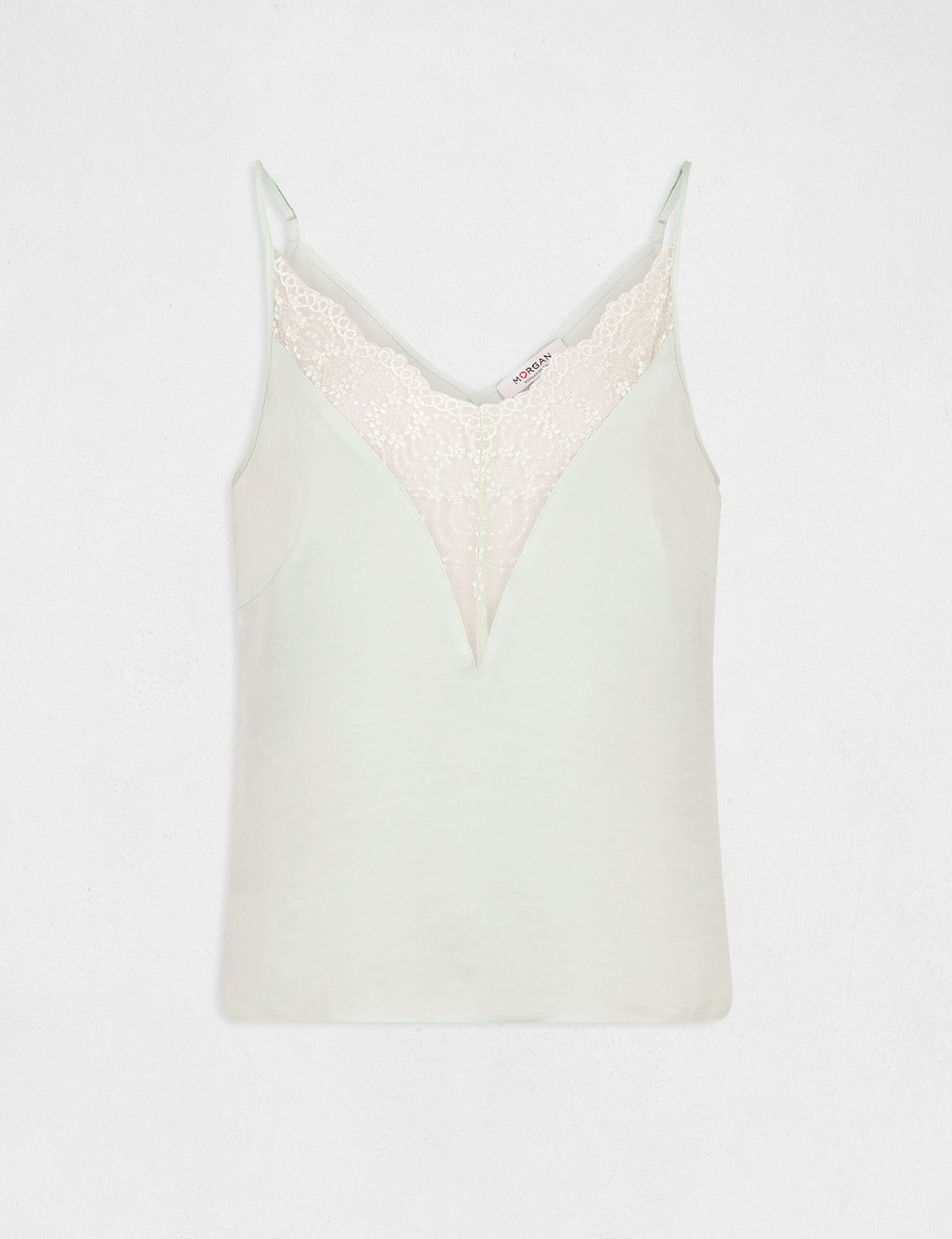 Blouse bretelles fines à dentelle vert clair femme - vert_clair