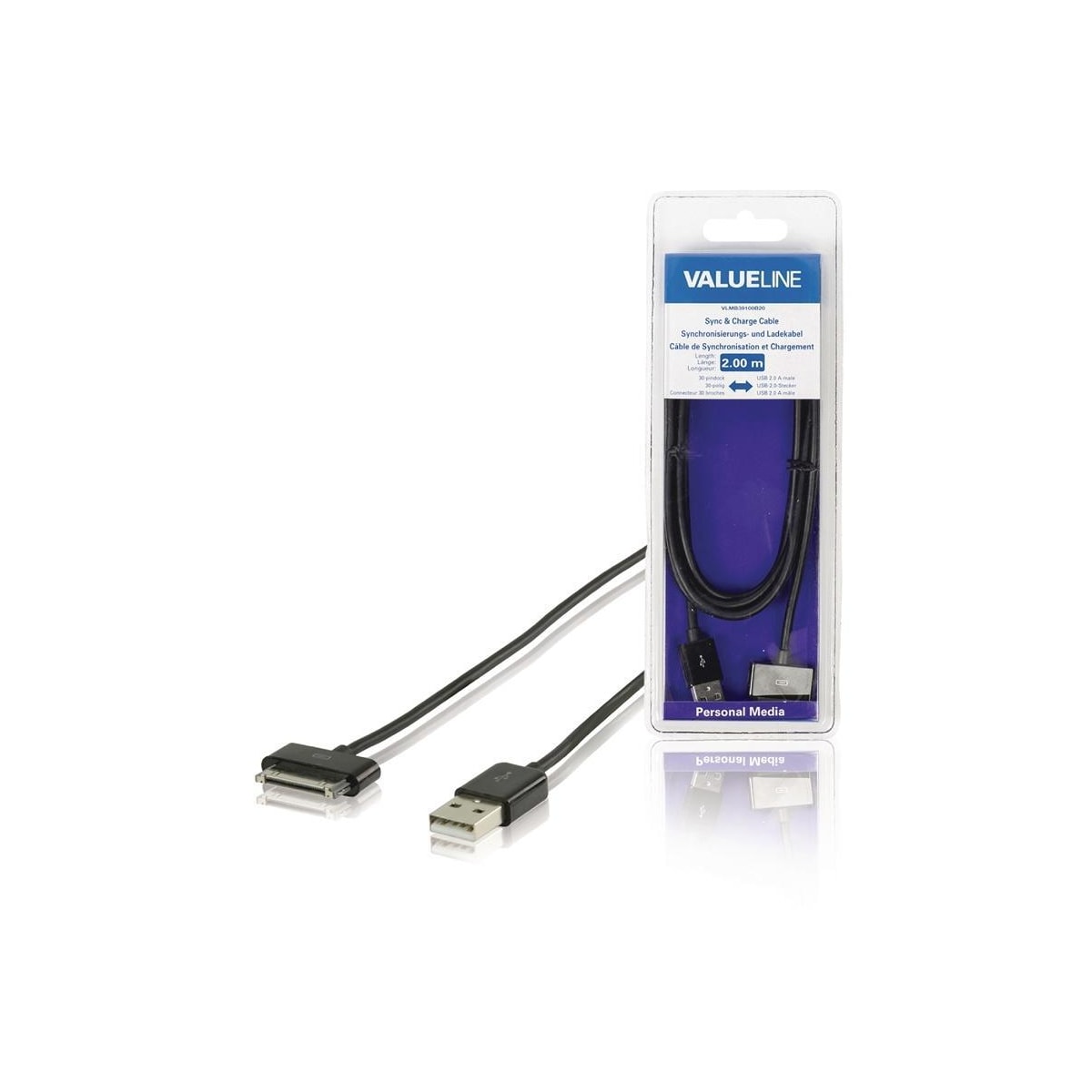 Sync og Ladekabel Apple Dock 30-Pin - USB A Han 2.00 m Sort