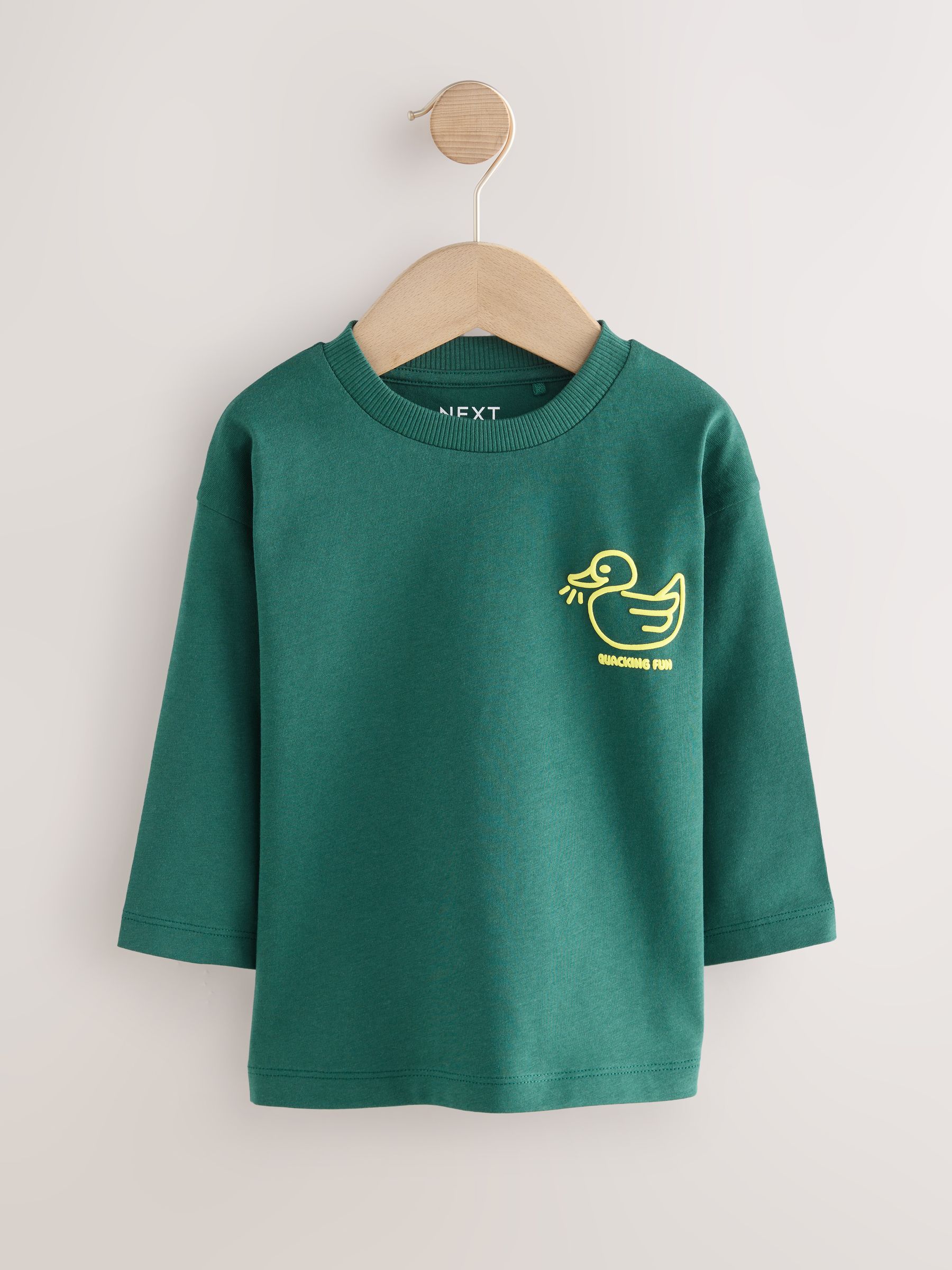 Groen met eenden - Semi-effen T-shirt met lange mouwen (3mnd -7jr)