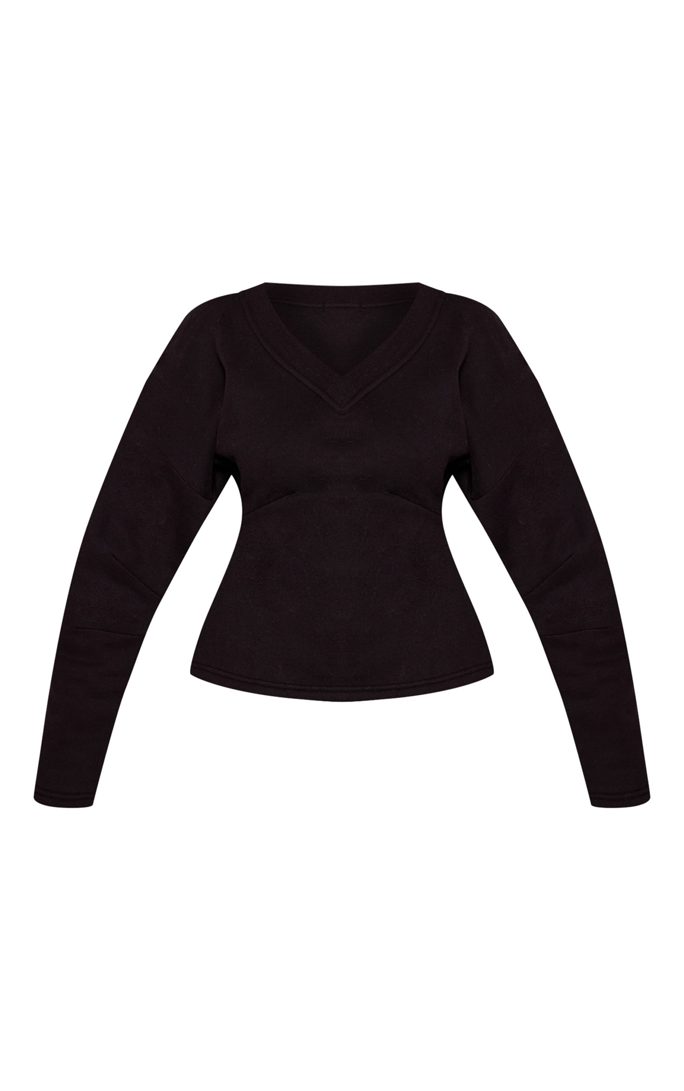Noir Sweat-shirt Petite Col V Taille Cintrée