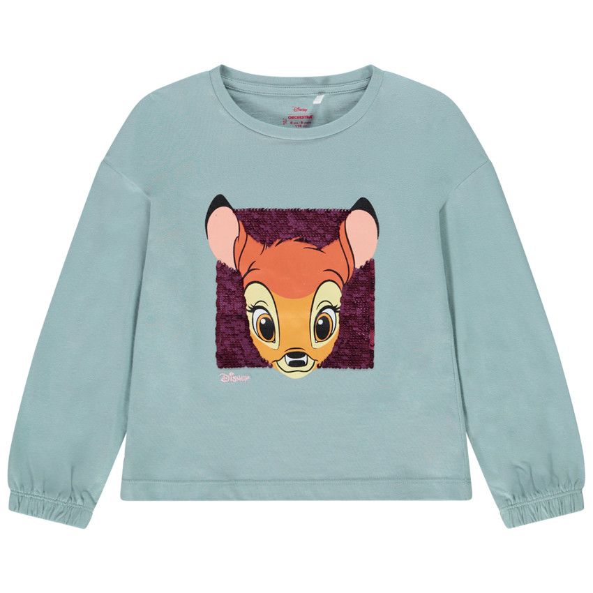 T-shirt manches longues print Bambi Disney en sequins magiques - Bleu moyen