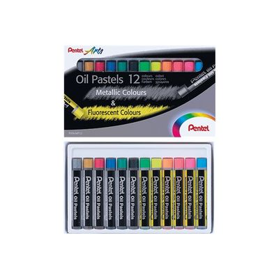 Pentel Arts - 12 pastels à l'huile - couleurs fluos et métalliques assorties