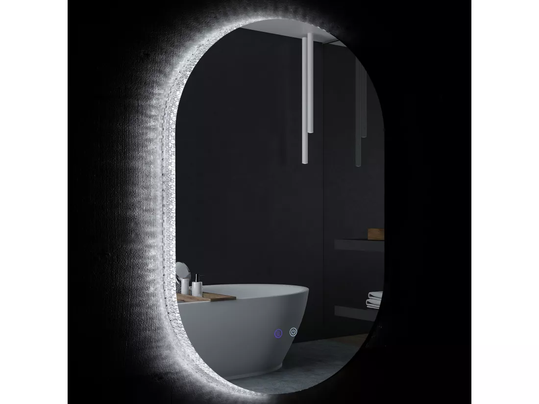 Miroir ovale mural lumineux LED de salle de bain - 81 x 51 cm - avec 3 couleurs, luminosité réglable interrupteur tactile système antibuée transparent