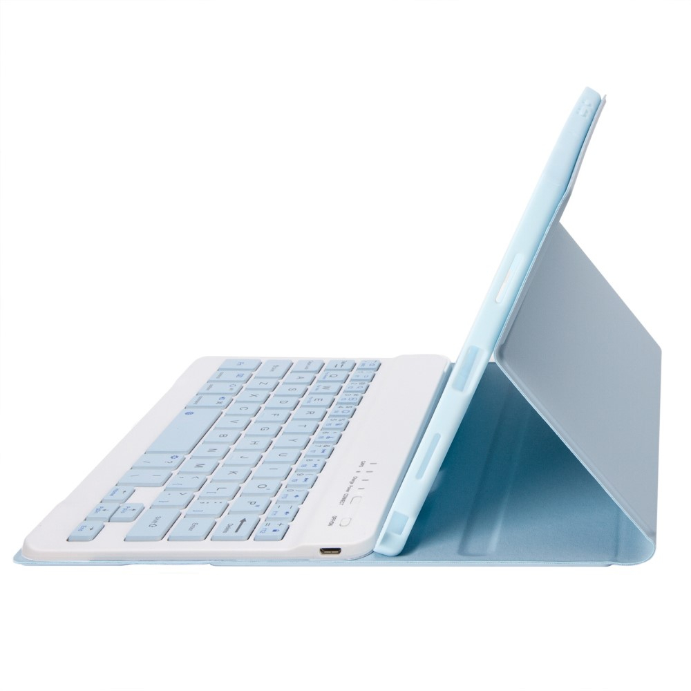 Samsung Galaxy Tab A9 Leder Tasche mit abnehmbarer Bluetooth Tastatur Keyboard   S-Pen Halterung (QWERTY) - Hellblau