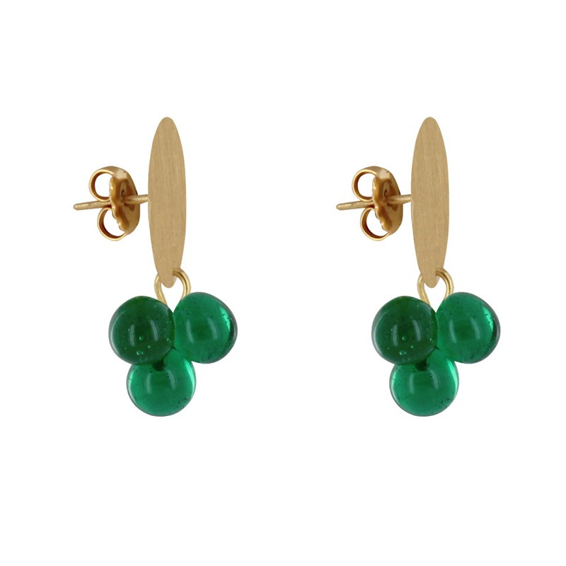 Boucles d'Oreilles Pastille en Laiton et Bouquet de Perles de Verre