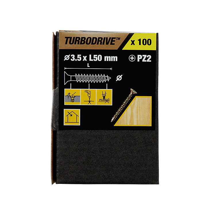 Vis à bois Turbodrive Premium pozidriv zinguée jaune 3.5x50 mm - 100 pièces