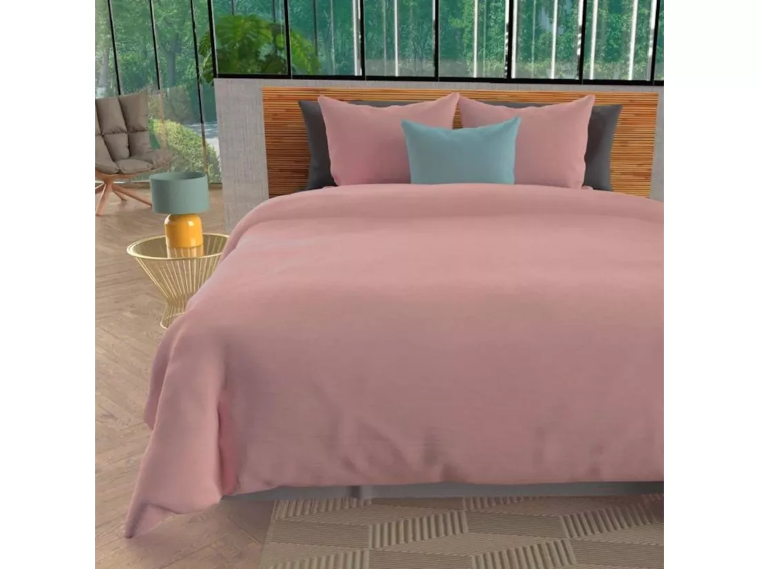 Parure de lit unie Bohème rose 240x220 cm