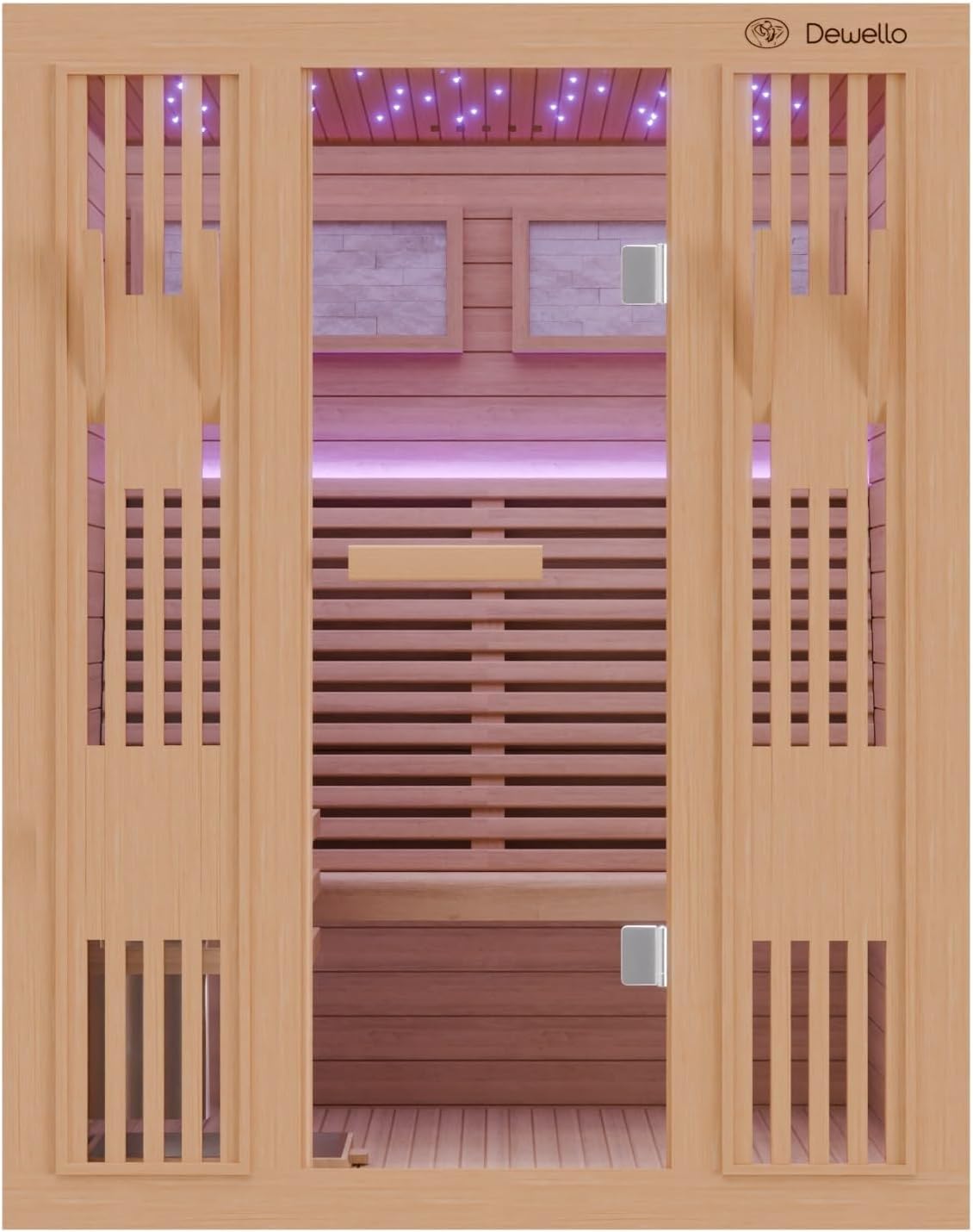 Dewello® Finnische Sauna Minto 150x130 Kabine aus Hemlock Tannenholz mit 4,5KW HARVIA Ofen 2-3 Personen inkl. Sauna Zubehör