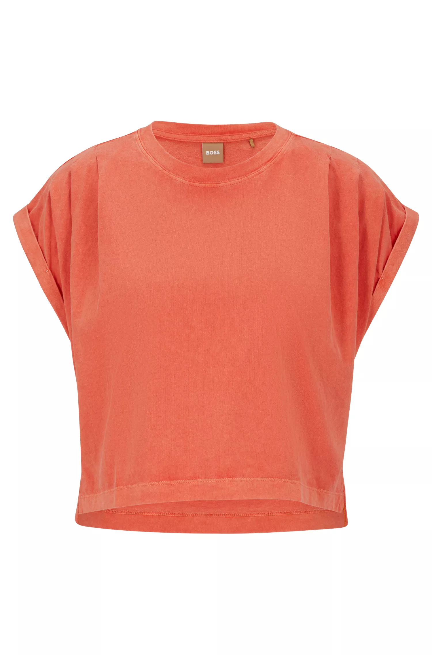 Camiseta BOSS preta em algodão orgânico com ombros franzidos