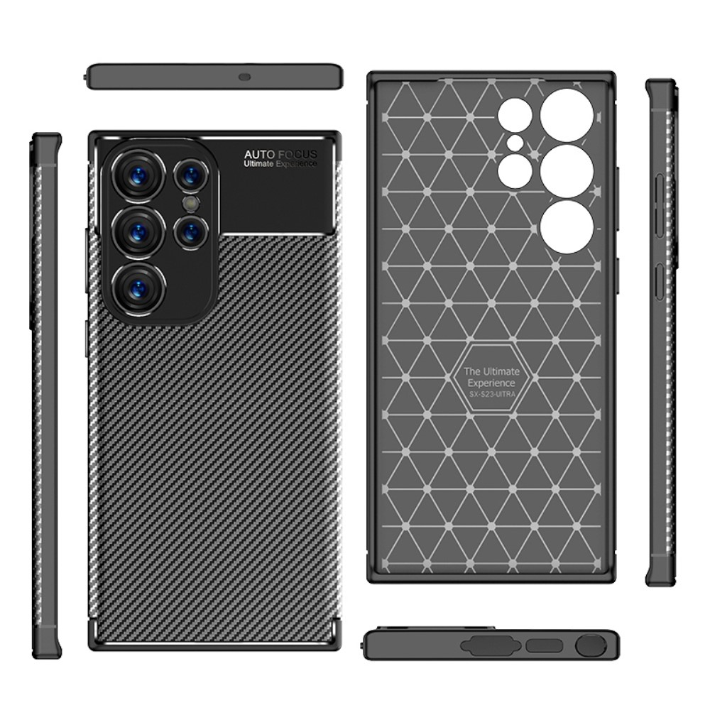 Samsung Galaxy S23 Ultra 5G Gummi Case Schutzhülle mit Air Cushion Fallschutz im Carbon Look - Schwarz