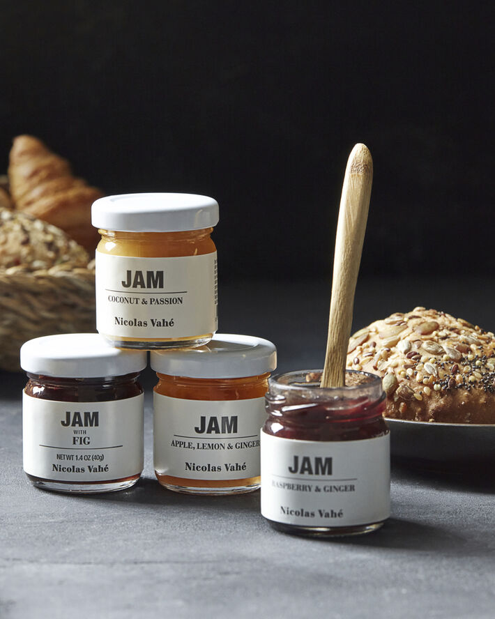 Nicolas Vahé Jam, 4 x 40 g. , Raspberry & Ginger, Passion & Coconut, Apple