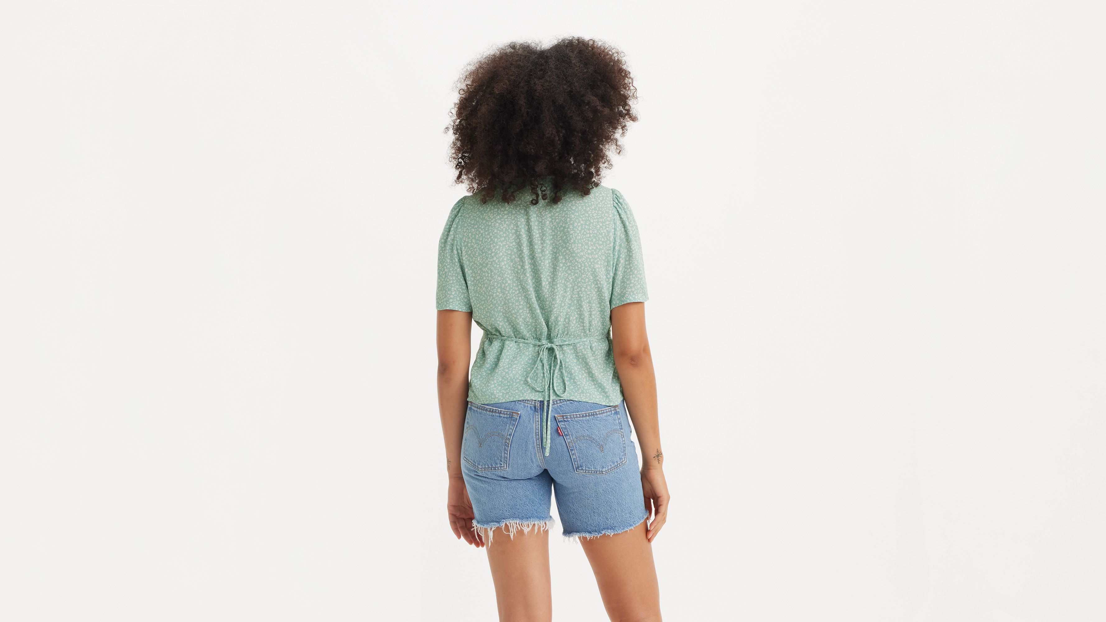 Dolores Short Sleeve Blouse - Alarcon Floral Blue Surf - Green