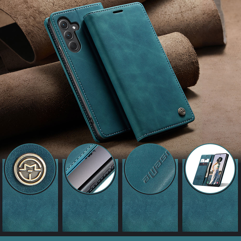 Samsung Galaxy A56 Leder Tasche Flip Wallet Etui mit Kartenfächern - Blaugrün