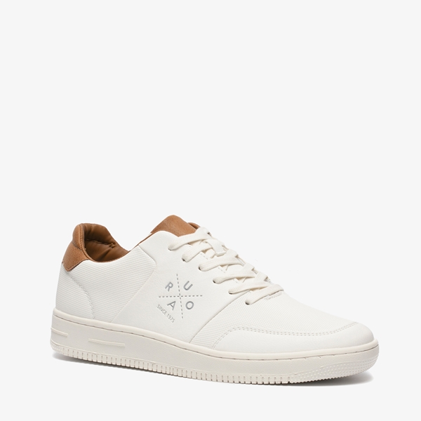 Blue Box witte heren sneakers met bruin detail