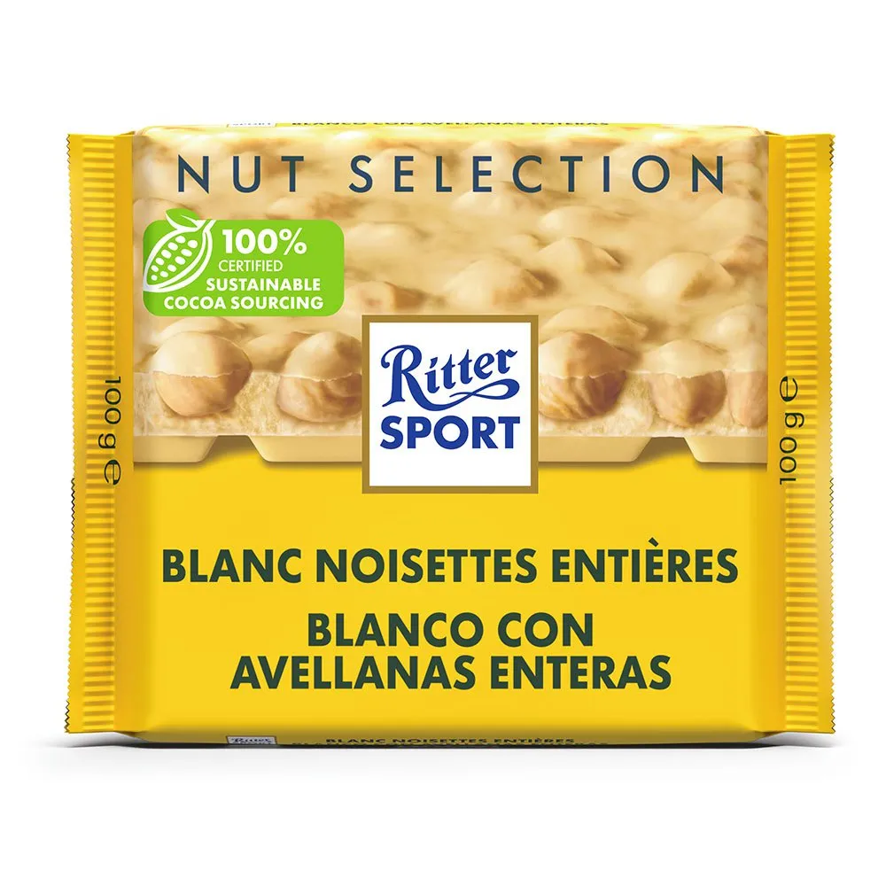 Barra energética Ritter Sport Nut Selection com avelãs brancas inteiras, 100g.