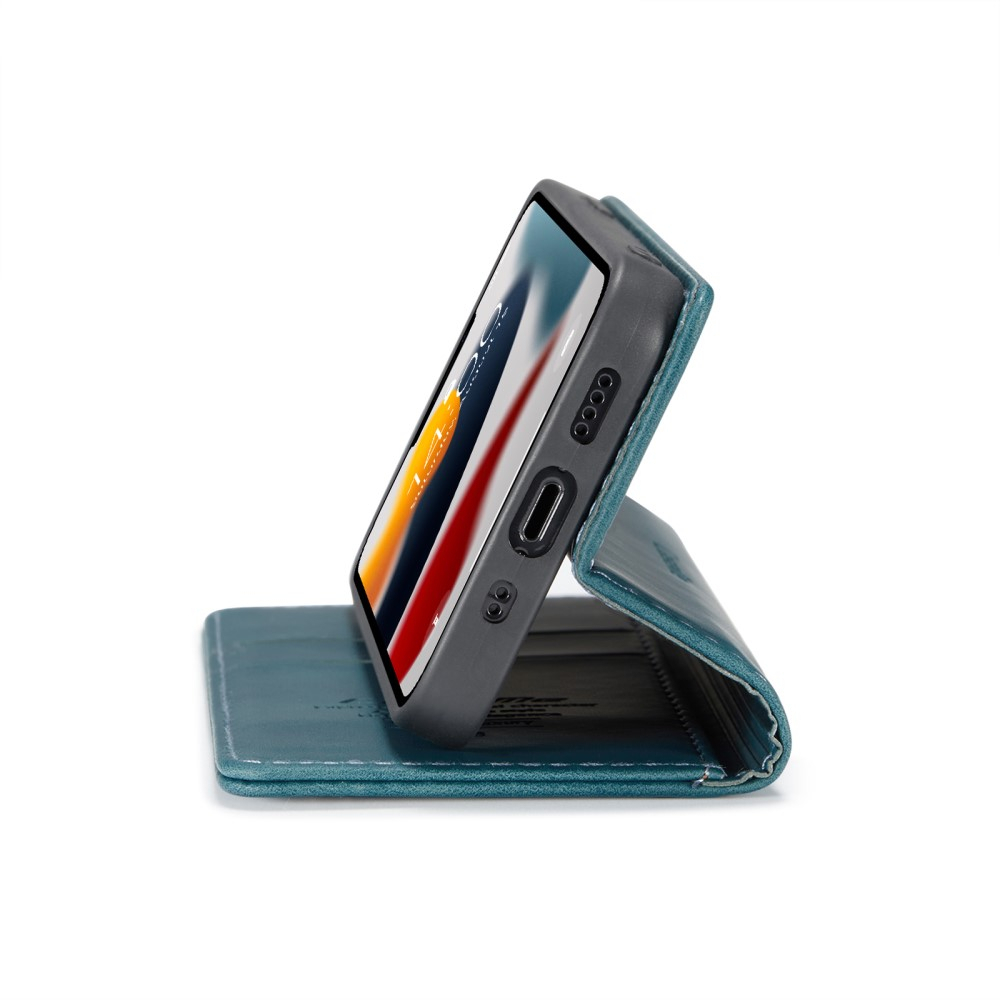 iPhone 13 Leder Tasche Flip Wallet Etui mit Kartenfächern - Blaugrün
