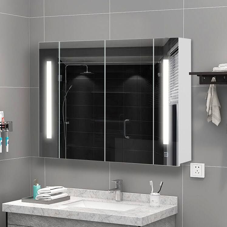 Badezimmerschrank Spiegel Weiß Wandschrank Led Touch Storage 2 Türen