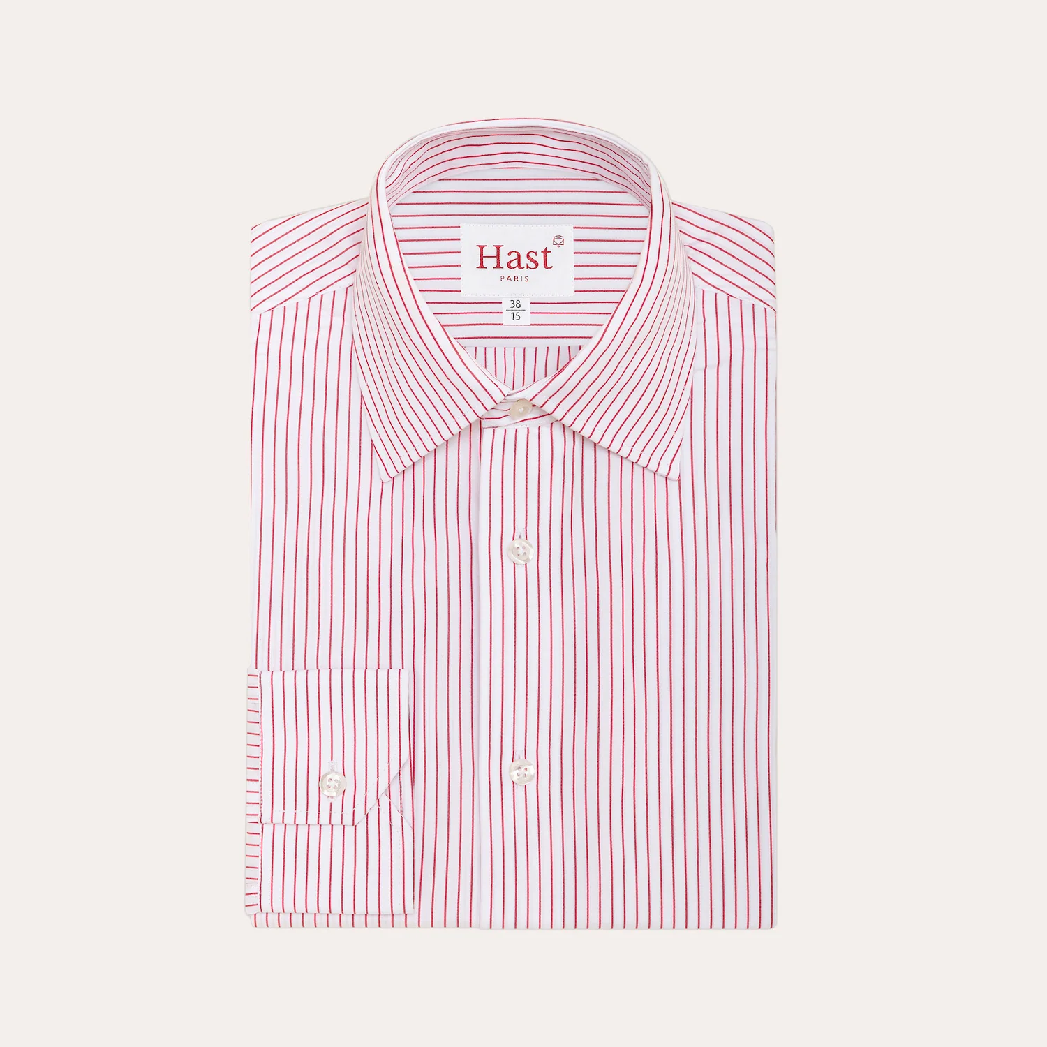 Fitted shirt in double-twisted poplin with white and red stripes