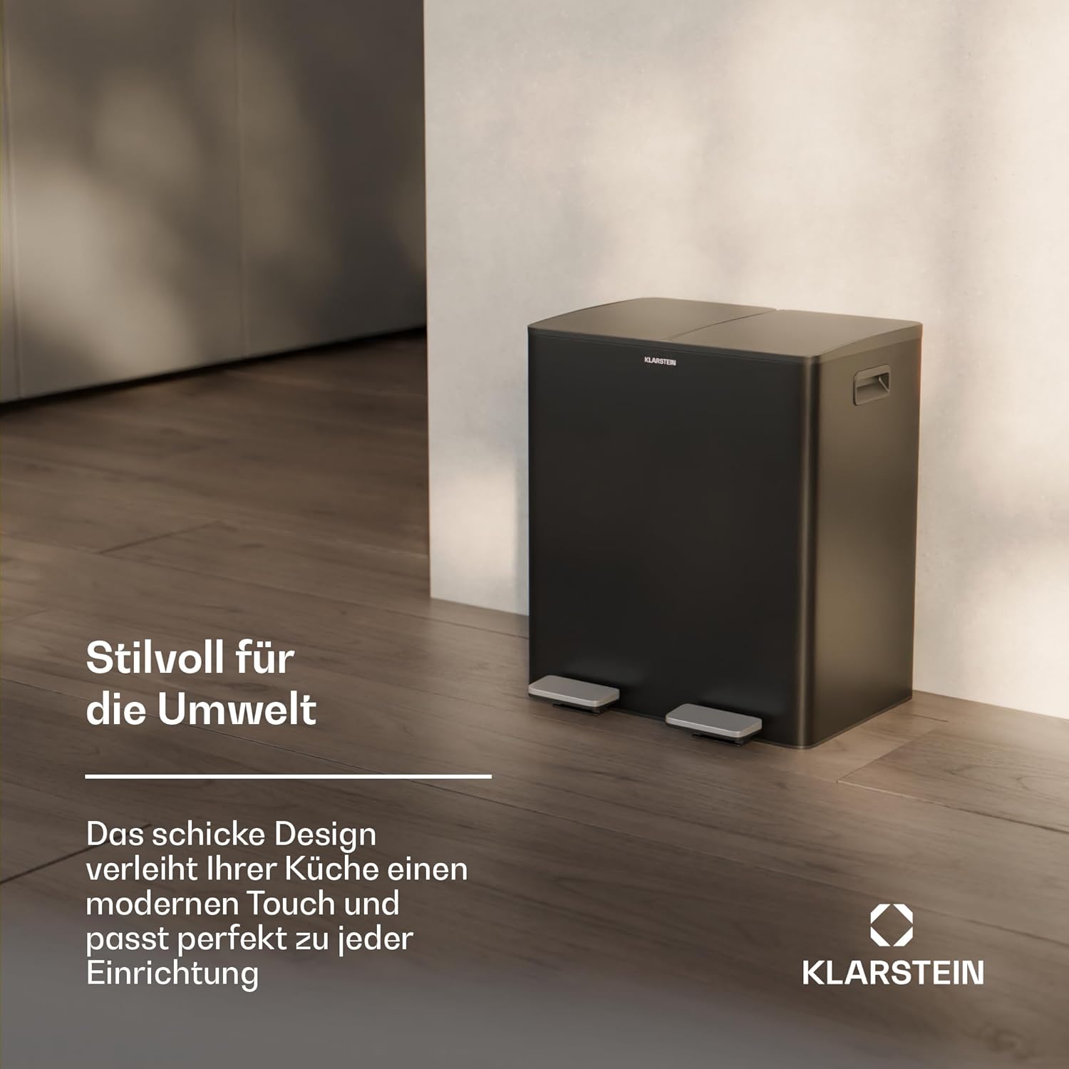 Klarstein EcoVista Mülleimer - 40L Abfalleimer mit 2 Fächern & 3L Komposteimer, Soft-Close, Edelstahl, Küchen-Abfalleimer, Mülltrennsystem