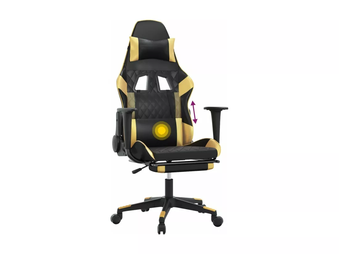 Chaise de jeu de massage avec repose-pied Noir&Doré Similicuir