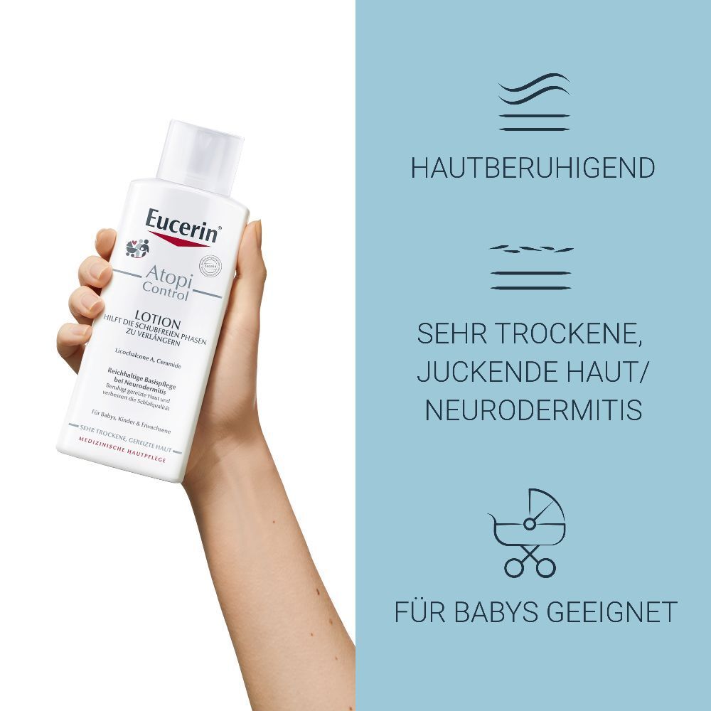 Eucerin® AtopiControl Lotion – Reichhaltige und hautberuhigdende Pflege bei Neurodermitis  – schnelle Hilfe bei Spannung und Juckreiz