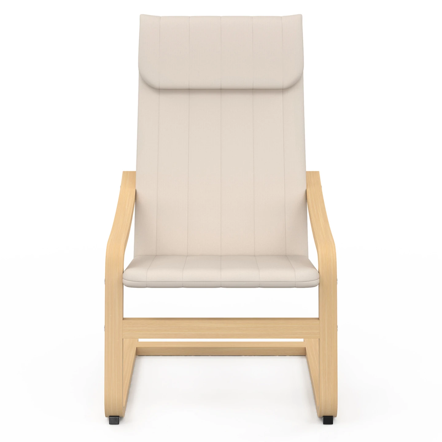 Fauteuil NILS bois façon hêtre et coussin tissu beige