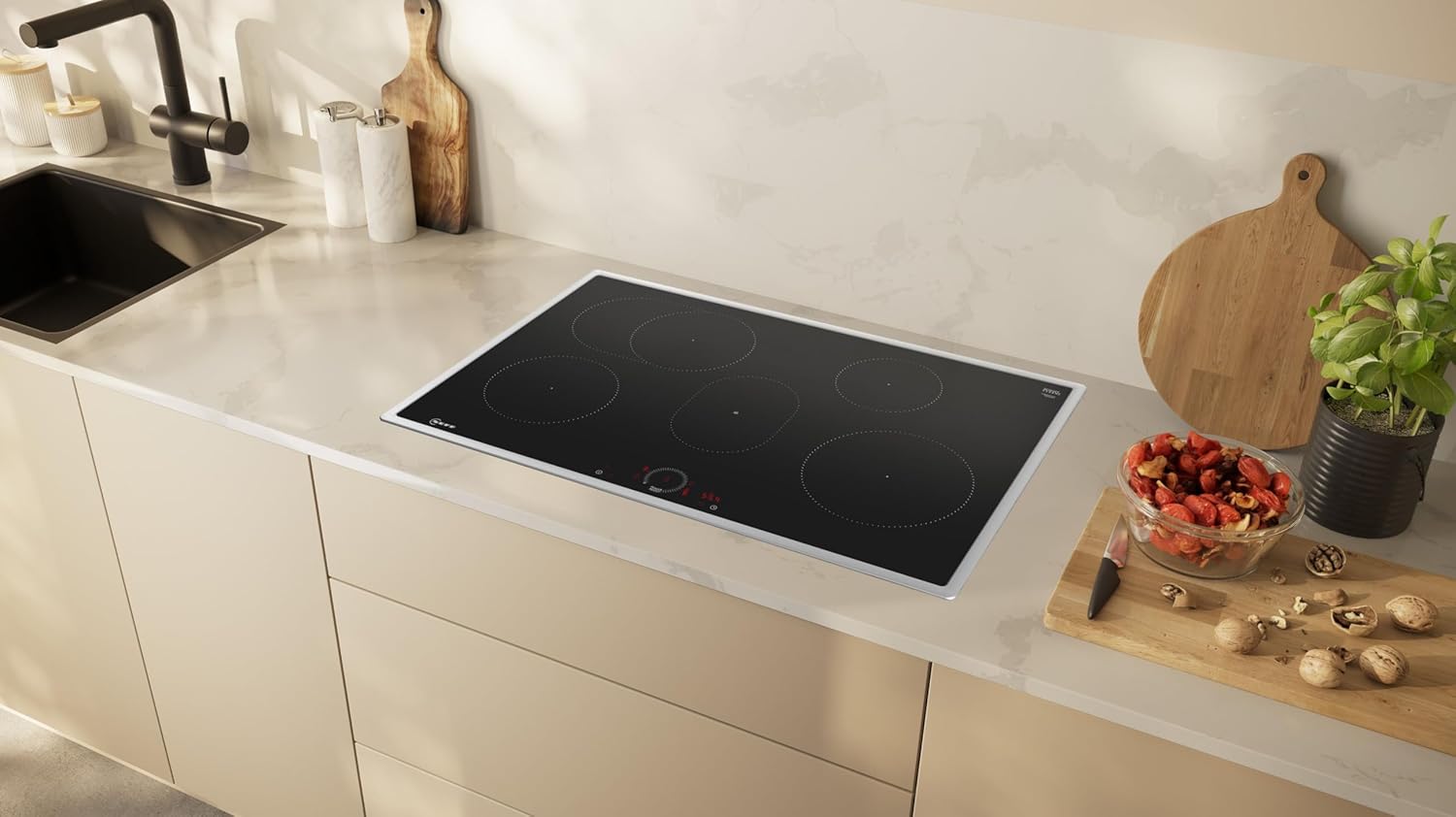 NEFF BX38IB, N30, Einbau-Herd-Set, Integrierbare Herd-Kochfeld-Kombination 60 cm breit, CircoTherm, Schnellaufheizung, Twist Touch, Home Connect, Schwarz