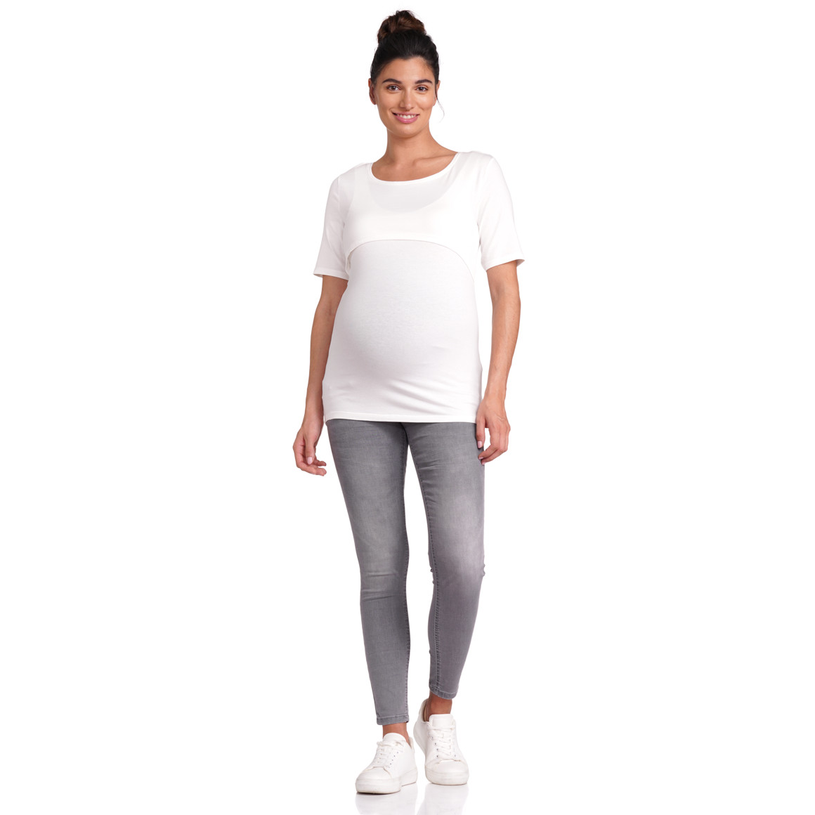 Gina Mama Damen Umstands-T-Shirt mit Stillfunktion weiss