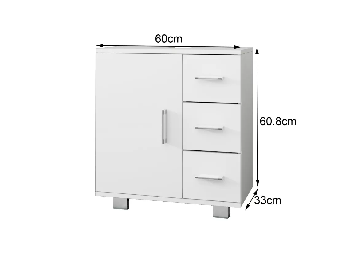 Meuble sous lavabo blanc 1 porte 2 étagères 3 tiroirs MDF mélamine ML-DESIGN