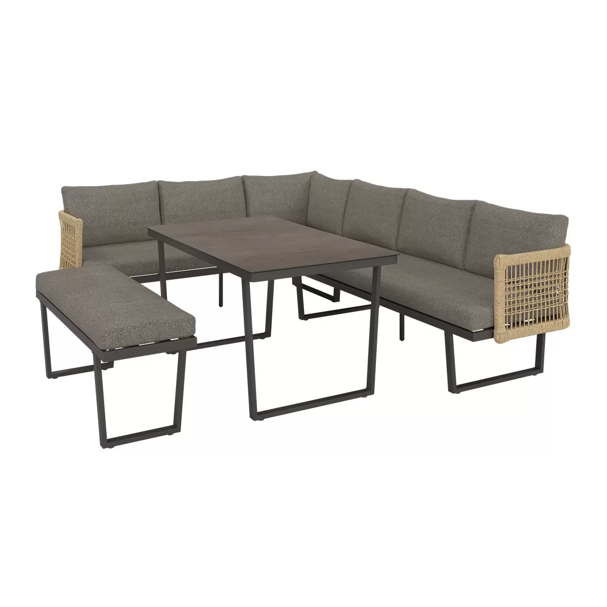 Beldano Loungegarnitur Bologna 3-teilig anthrazit,braun,natur
