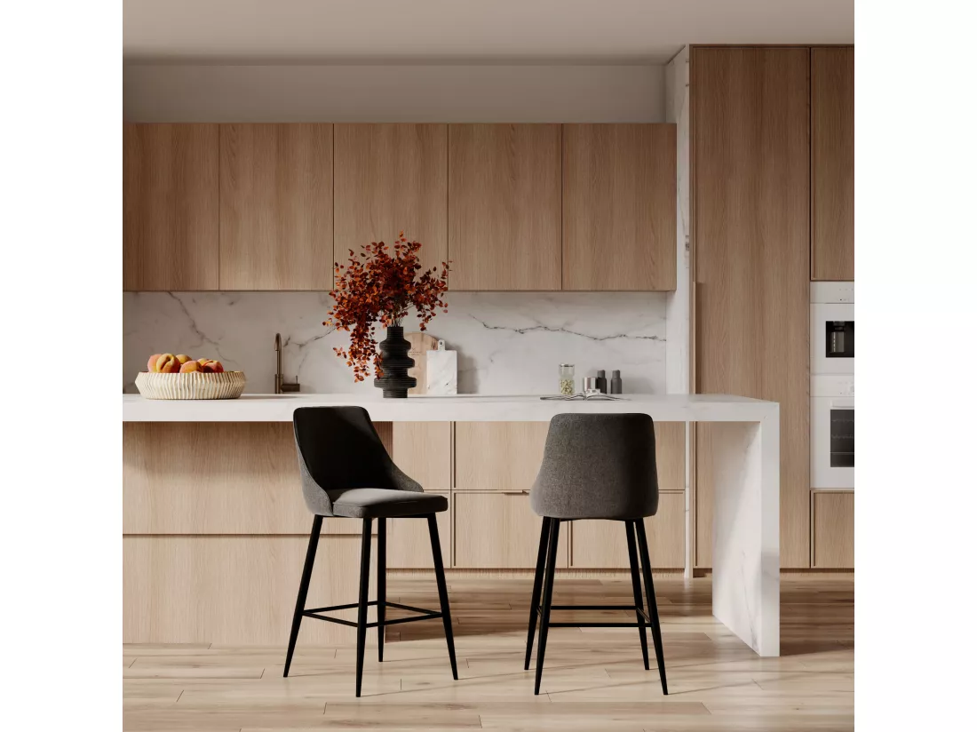 Lot de 2 chaises pour îlot central 66,5 cm en tissu gris foncé - Pipo