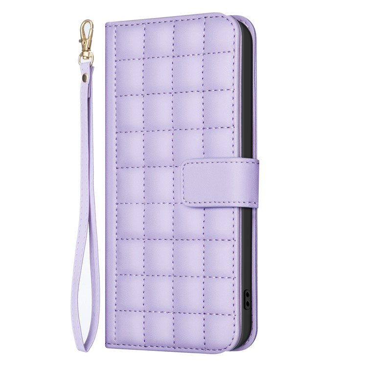 iPhone 16e Leder Tasche Flip Cover Kartenfächer Gittermuster   Handschlaufe - Lila