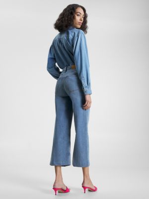 Calça jeans de cintura alta e pernas largas