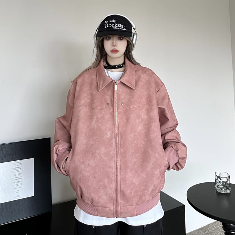 MELLO - Gewassen oversized honkbaljack met rits