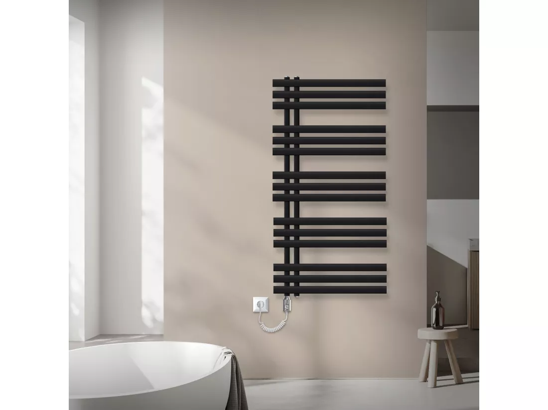 Radiateur design Iron EM noir mat en acier 60x120 cm avec tige chauffante 900W