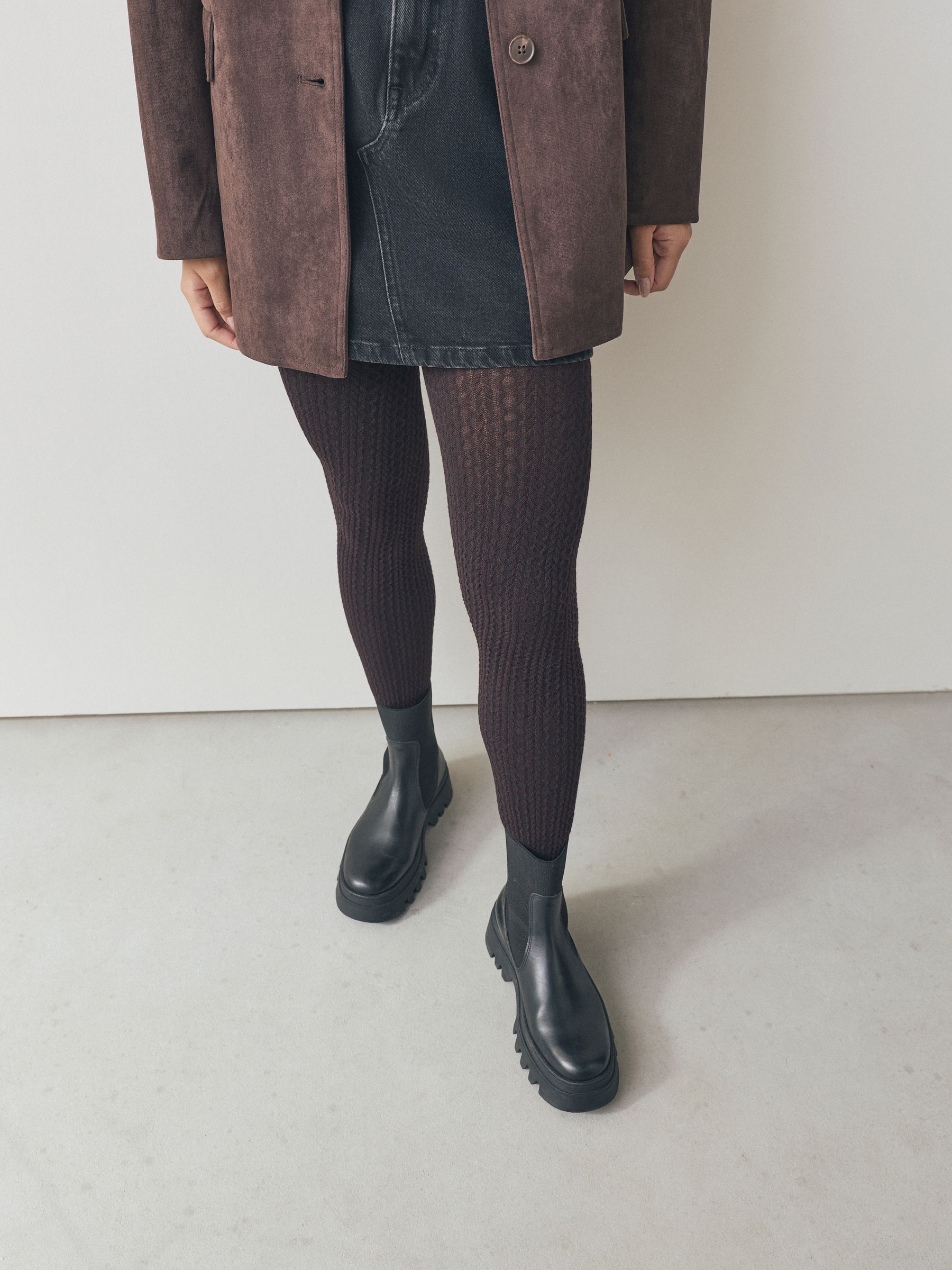 Chocoladebruin - Warm Handle Knitted Cable Tights 1 Pack