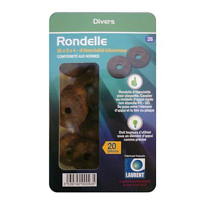 Lot de 20 rondelles bitumeuse d'étanchéité 25 x 8 mm ép.4mm