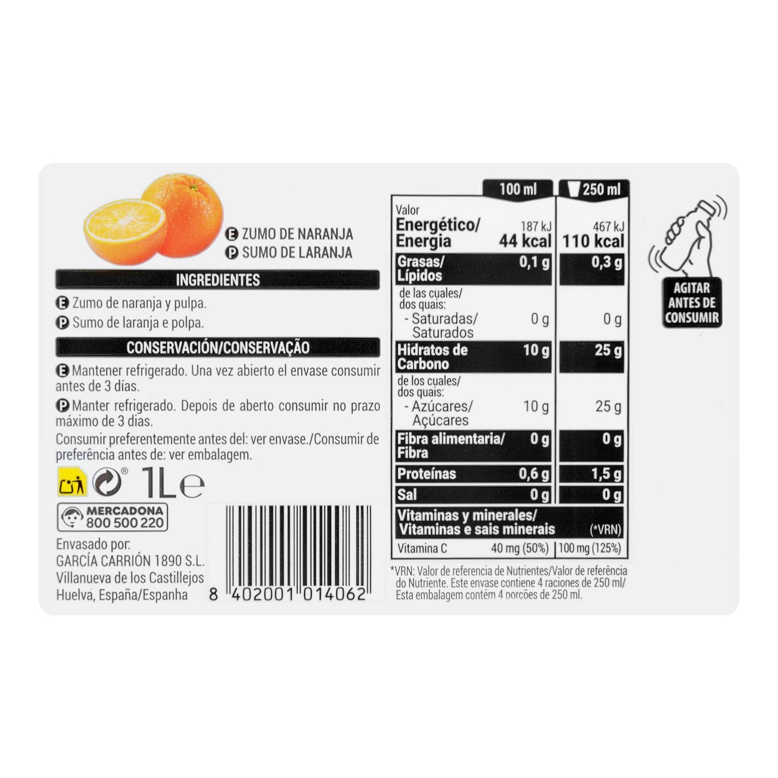 Jus d'orange Hacendado