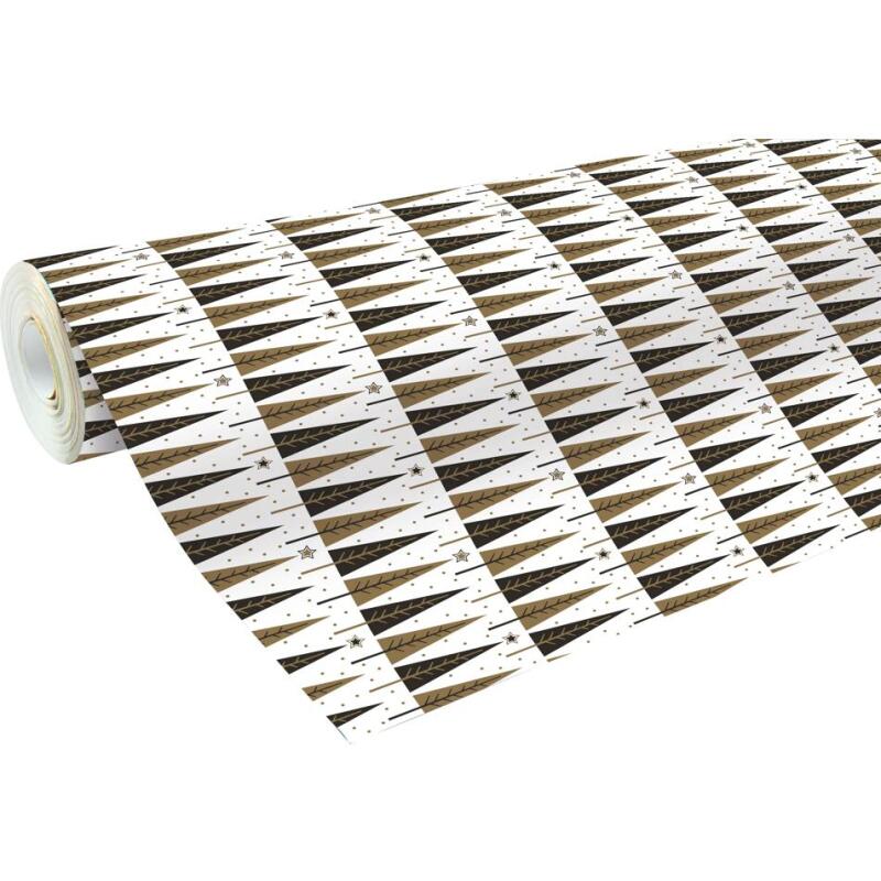 Papier cadeau Alliance, largeur 70 cm - Rouleau de 50 m, Sapin Noël noir/or - Noir & Blanc