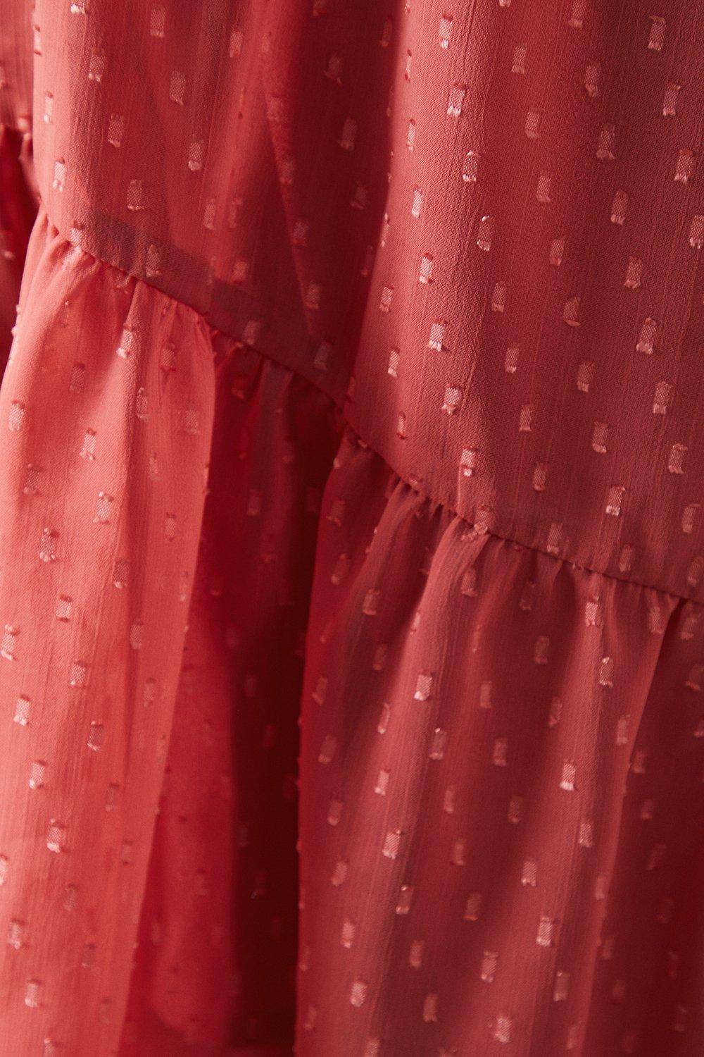 Warehouse Robe Smock Mini à Ourlet Tombant en Mousseline Dobby avec Col Noué