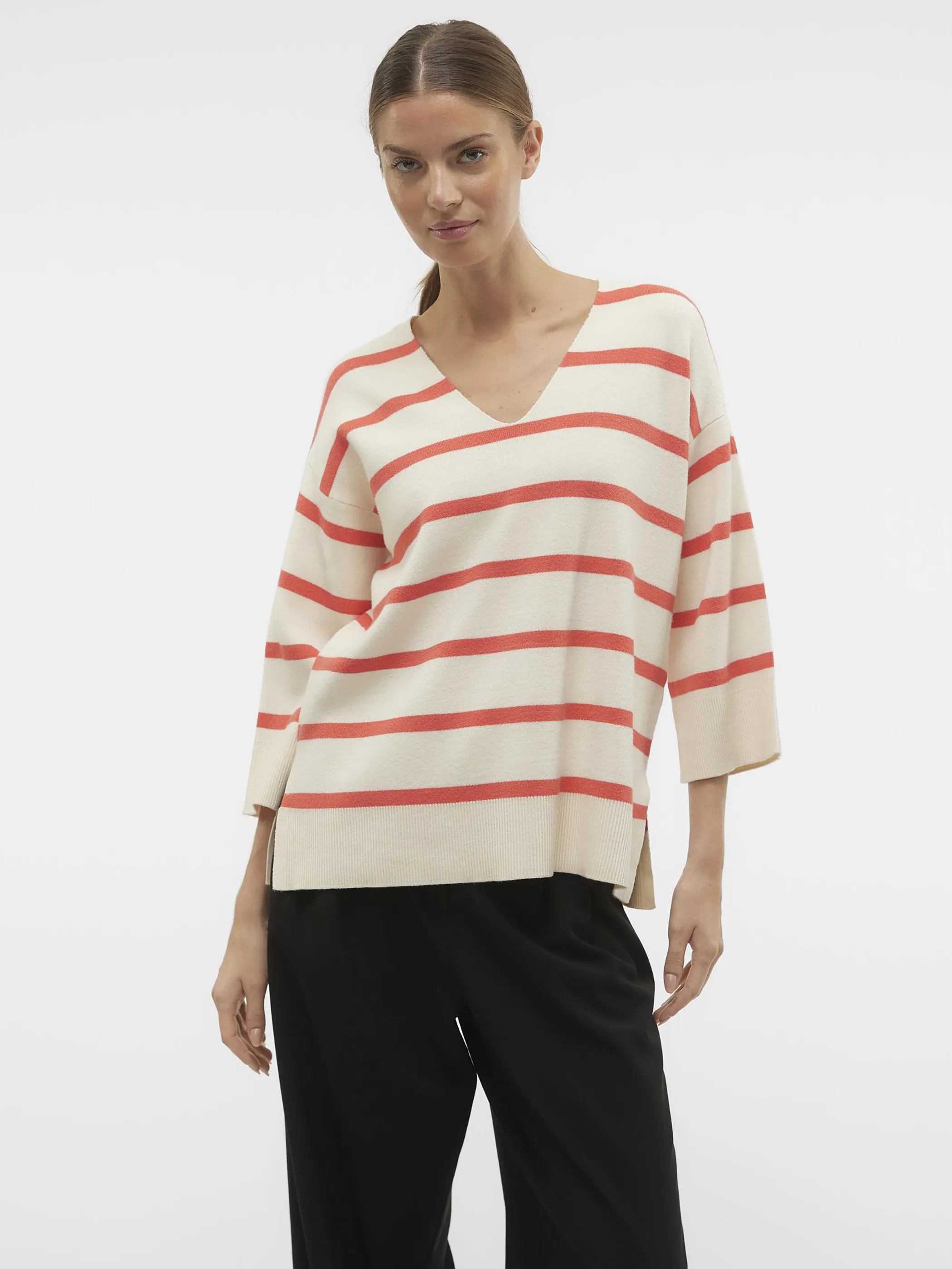 Vero ModaVMSABA 3/4 V-NCK STRI Strickpullover