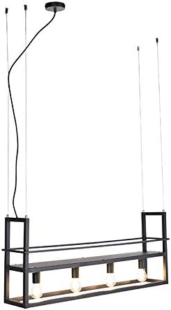 Qazqa - Modern Industrie I Vintage I Hängelampe I Pendellampe I Pendelleuchte schwarz mit Rack 4-flammig-Licht - Cage Rack - Stahl Länglich - LED geeignet E27