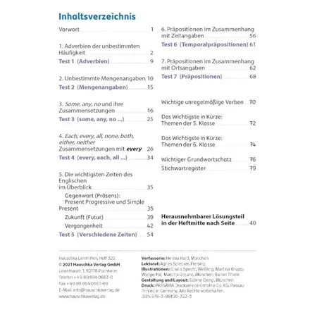 Hauschka Verlag Wichtige Grammatikbereiche. Englisch 6. Klasse